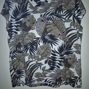 Chico's Black and Tan Tropical Leaf & Leopard Print Tank Top